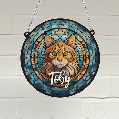 Cat Ginger Personalised Stained Glass Effect Suncatcher